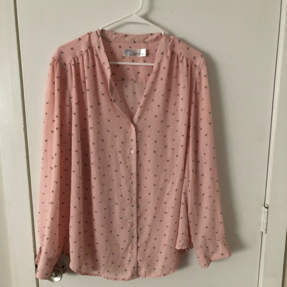 Pink, grey heart blouse